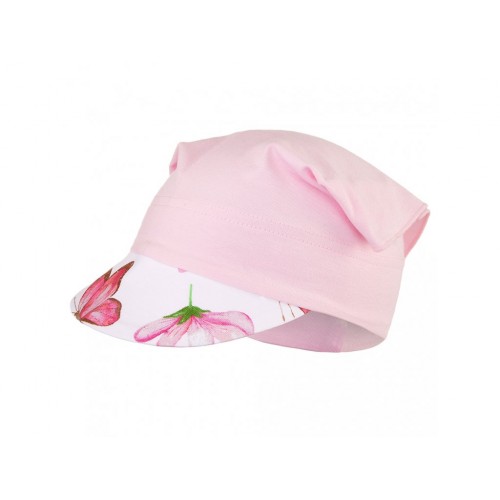 Detská šatka so šiltom na leto ružová-motýľ